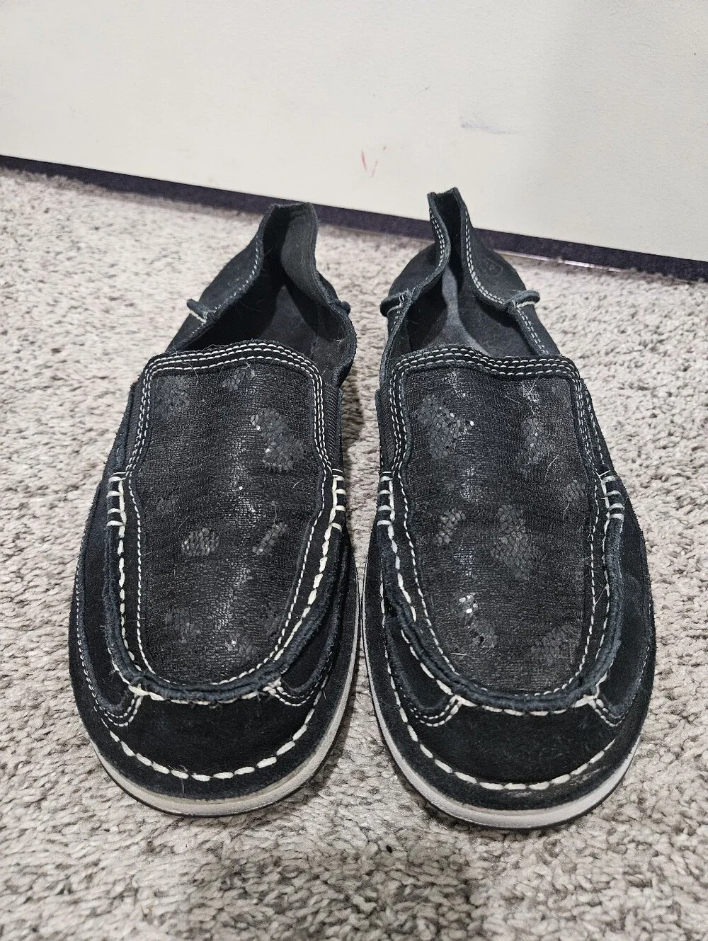 Ariat Black Slip-On Casual Loafers with White Stitching
